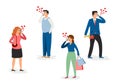 Flat characters with smartphones. Distance love. Adults communicate by phone. love messages on the phone Men and women Royalty Free Stock Photo