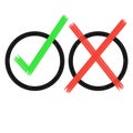 check mark icons with long shadow for web and mobile apps. Red and green colors Royalty Free Stock Photo
