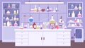 Flat chemical lab room interior with scientist equipment. Chemistry classroom or science laboratory with experiment on Royalty Free Stock Photo