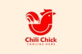 Flat chili chicken logo template design logotype