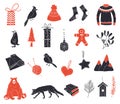 Flat christmas icons. New year icon set. Set of christmas symbols Royalty Free Stock Photo