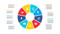 Flat circle element for infographic with 9 parts, options or steps. Template for cycle diagram, graph, presentation and