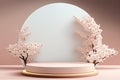 Flat circle round podium platform product display presentation asian japan cherry blossom tree Made with Generative AI Royalty Free Stock Photo