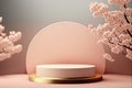 Flat circle round podium platform product display presentation asian japan cherry blossom tree Made with Generative AI Royalty Free Stock Photo