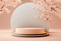 Flat circle round podium platform product display presentation asian japan cherry blossom tree Made with Generative AI Royalty Free Stock Photo