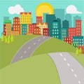 Flat city and road Royalty Free Stock Photo