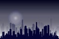 Flat cityscape. Vector illustration. Modern City Skyline, Daytime Panoramic Urban Landscape with Silhouette Buildings and Royalty Free Stock Photo