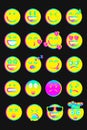 Flat classic vintage face emoji set. Retro 90s style emoticon.