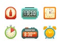 Flat clock icons set with digital and analog displays Royalty Free Stock Photo