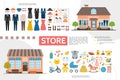 Flat Clothing And Kids Shops Infographics