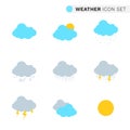 Flat cloud weather season icons set nature design