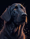 Flat Coated Retriever Dog black background Splash Art 1