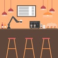 Flat coffee house interior with modern robot arm Royalty Free Stock Photo