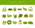 Flat Collection of different Japanese and French matcha dessert patterns