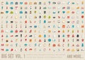 Flat collection set icons of business, social, eco, bank, farm, fashion, tool, medicine, travel, candy, logistic, make Royalty Free Stock Photo