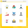 9 Flat Color concept for Websites Mobile and Apps facebook, computer, mass weapon, globe, growth