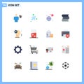 Pack of 16 Modern Flat Colors Signs and Symbols for Web Print Media such as man, brain, time, files, document Royalty Free Stock Photo