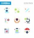 9 Flat Color Coronavirus disease and prevention vector icon medical, tubes, viruses, fuild, bacteria