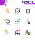 9 Flat Color Coronavirus disease and prevention vector icon virus, laboratory, microbe, bacteria, illness