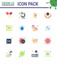 16 Flat Color coronavirus epidemic icon pack suck as alert, protect, bacterial, medical, hygiene