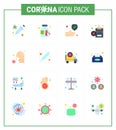16 Flat Color coronavirus epidemic icon pack suck as healthcare, cough, hand, cigarette, no Royalty Free Stock Photo