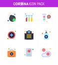 9 Flat Color coronavirus epidemic icon pack suck as hospital, building, elucation, medical sign, healthcare