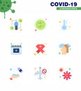 9 Flat Color coronavirus epidemic icon pack suck as schudule, calendar, epidemic, appointment, temperature