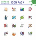 16 Flat Color Filled Line Coronavirus Covid19 Icon pack such as hand, location, hands, hospital, message