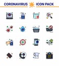 16 Flat Color Filled Line Coronavirus Covid19 Icon pack such as sample, lab, handcare, blood, tubes