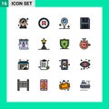 Flat Color Filled Line Pack of 16 Universal Symbols of feminism, calendar, location, products, electronics