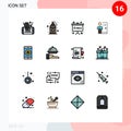 Flat Color Filled Line Pack of 16 Universal Symbols of personal, layoff, emc, job, employee