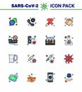 16 Flat Color Filled Line Set of corona virus epidemic icons. such as dry, medical, aids, hands, ribbon