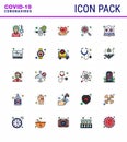 25 Flat Color Filled Line Set of corona virus epidemic icons. such as magnifying, glass, warning, devirus, love