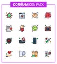 16 Flat Color Filled Line viral Virus corona icon pack such as bacteria, covid, hands, coronavirus, care