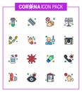 16 Flat Color Filled Line viral Virus corona icon pack such as chemist, touch, medicine, shake hand, no