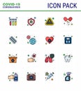 16 Flat Color Filled Line viral Virus corona icon pack such as fitness, open capsule, error, medicines, drugs