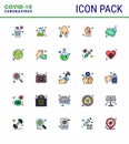 25 Flat Color Filled Line viral Virus corona icon pack such as hygiene, germ, test, dirty, nose infection