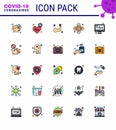 25 Flat Color Filled Line viral Virus corona icon pack such as injury, aid, time, body building, hand