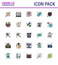 25 Flat Color Filled Line viral Virus corona icon pack such as shield, protection, protection, pills, medical