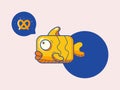 Flat color fun fish icon with bubble pretzel