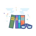 Flat Color Icon - Books and glasses