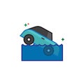 Flat Color Icon - Drowned car