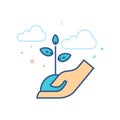 Flat Color Icon - Hand holding tree Royalty Free Stock Photo