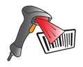 Flat color icon handheld barcode scanner with bar code for apps or websites