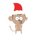 flat color illustration of a hooting monkey wearing santa hat