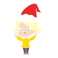 flat color illustration of a stressed woman wearing santa hat