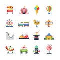 Flat Color Isolated Amusement Park Icons