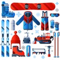 Flat Color Isolated Skiing Icons