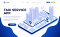 Flat color Modern Isometric Concept Illustration - Taxi Service app