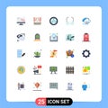 Flat Color Pack of 25 Universal Symbols of chat, rain, camera accessories, cloud, read